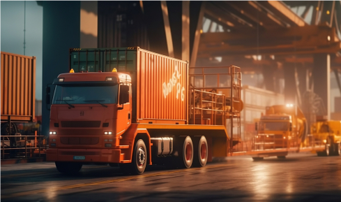 Orange truck at a loading dock